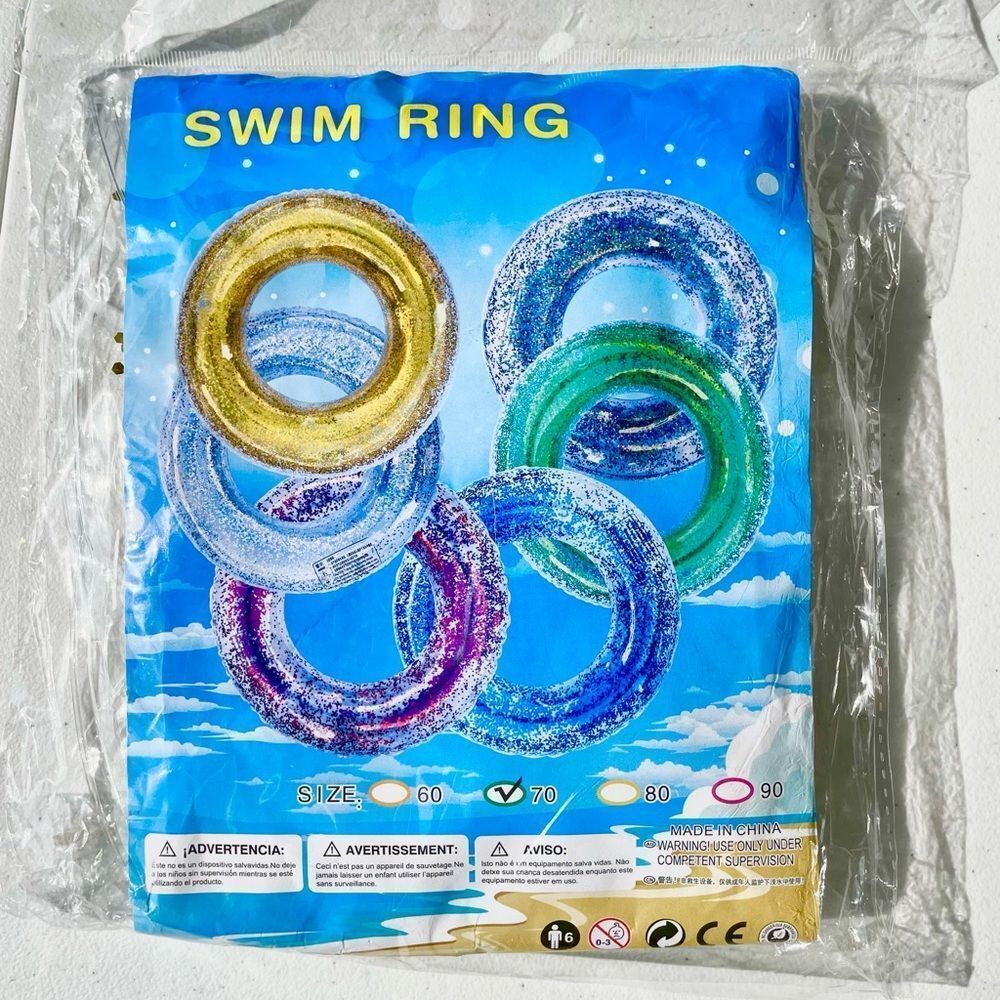 Glitter Swim Ring 70 cm Inflatable Pool Float – Gold Sparkle